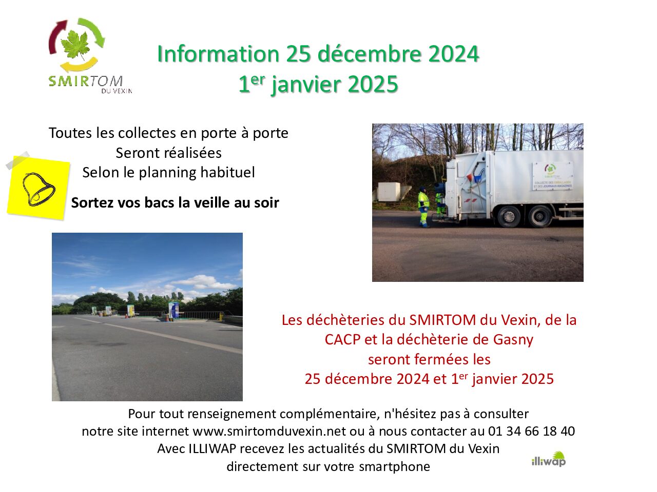 FERMETURE DES DECHETERIES DU SMIRTOM VEXIN LE 25/12 ET 01/01/2025