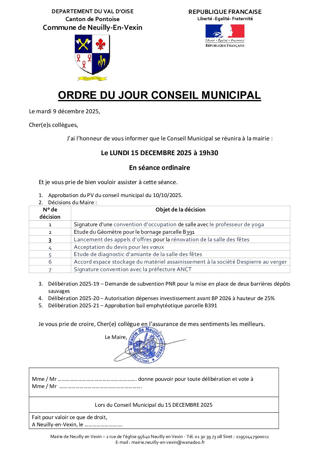 CONVOCATION CONSEIL MUNICIPAL 15/12/25