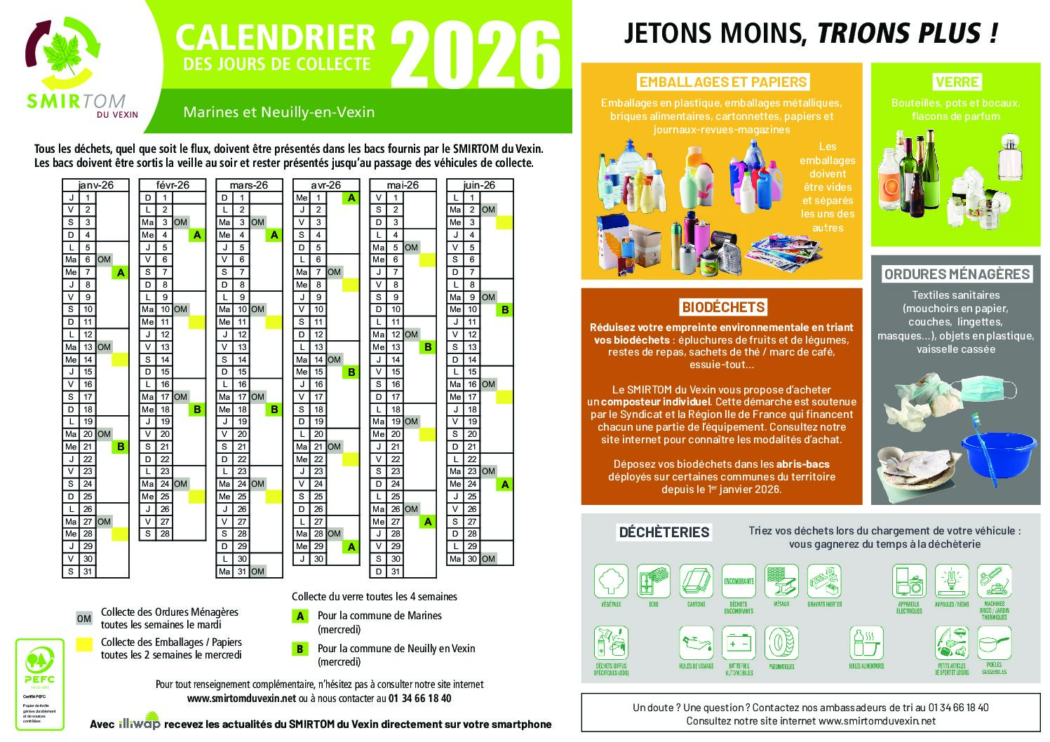 CALENDRIER 2026 DE COLLECTE DES DÉCHETS PAR SMIRTOM