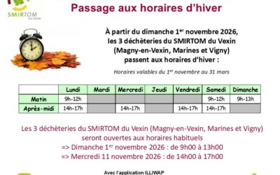 Déchèterie Magny / Marines / Vigny – Passage aux horaires d’hiver